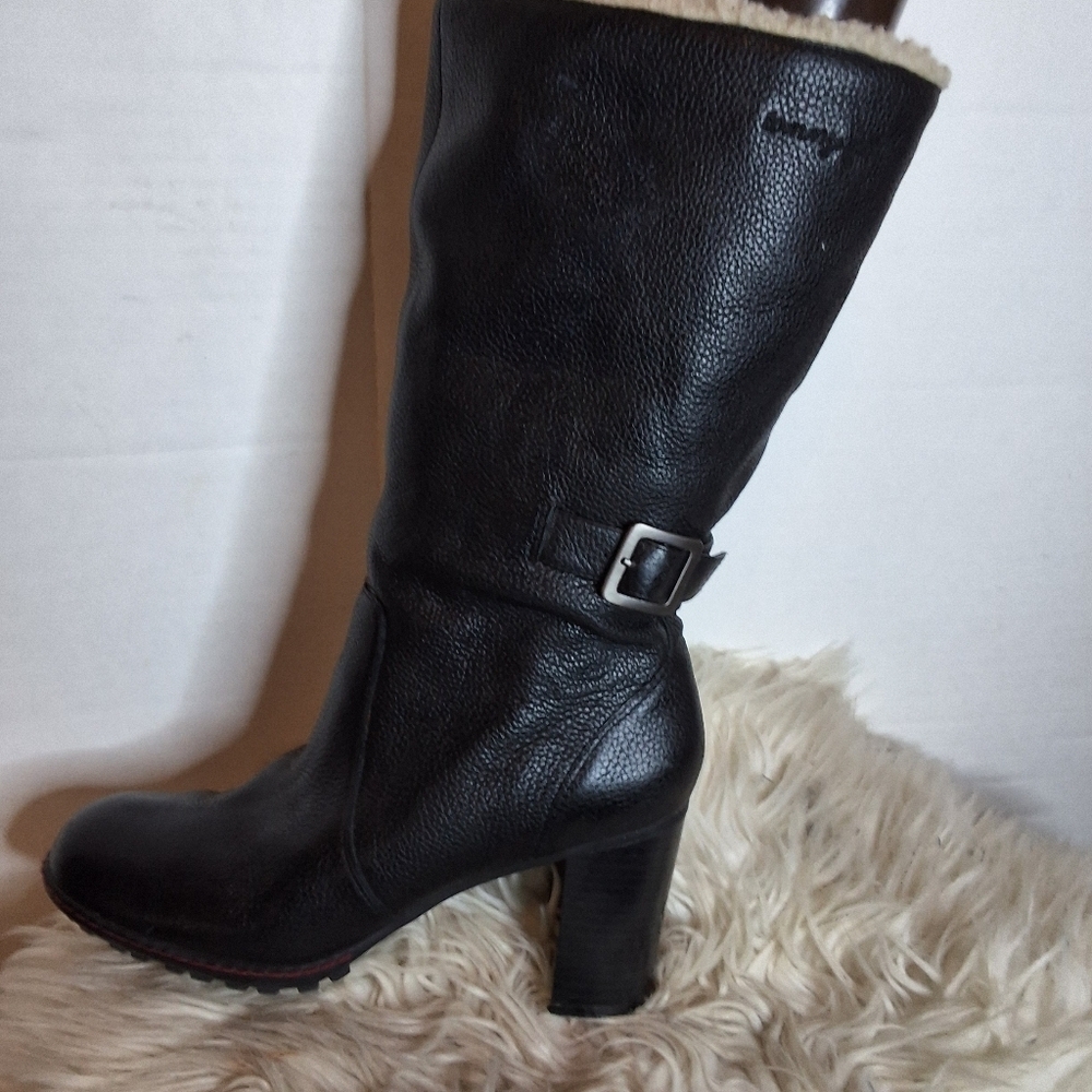 Tommy Girl  Black Pebbled Leather Fleece Lined  Knee High Boots 8 - Picture 15 of 15